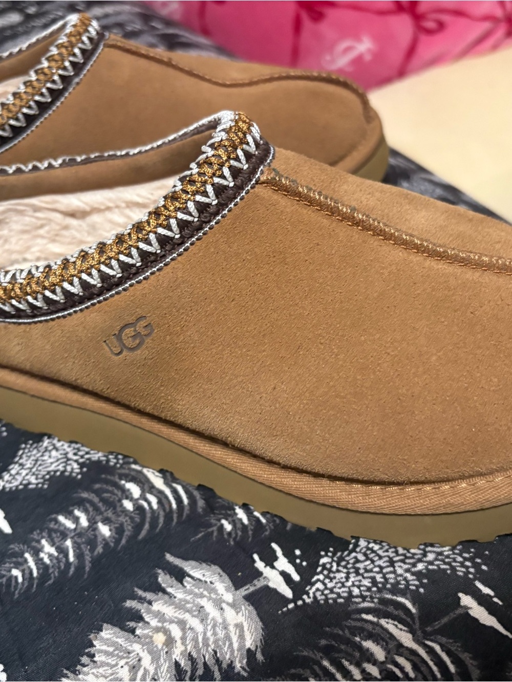 UGG Chestnut Suede Slip-On Shearling Mules
